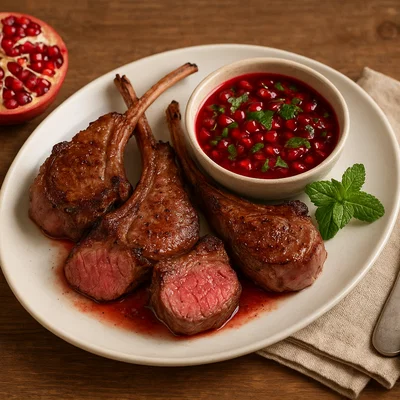 Lammkoteletts mit Granatapfel-Minz-Sauce