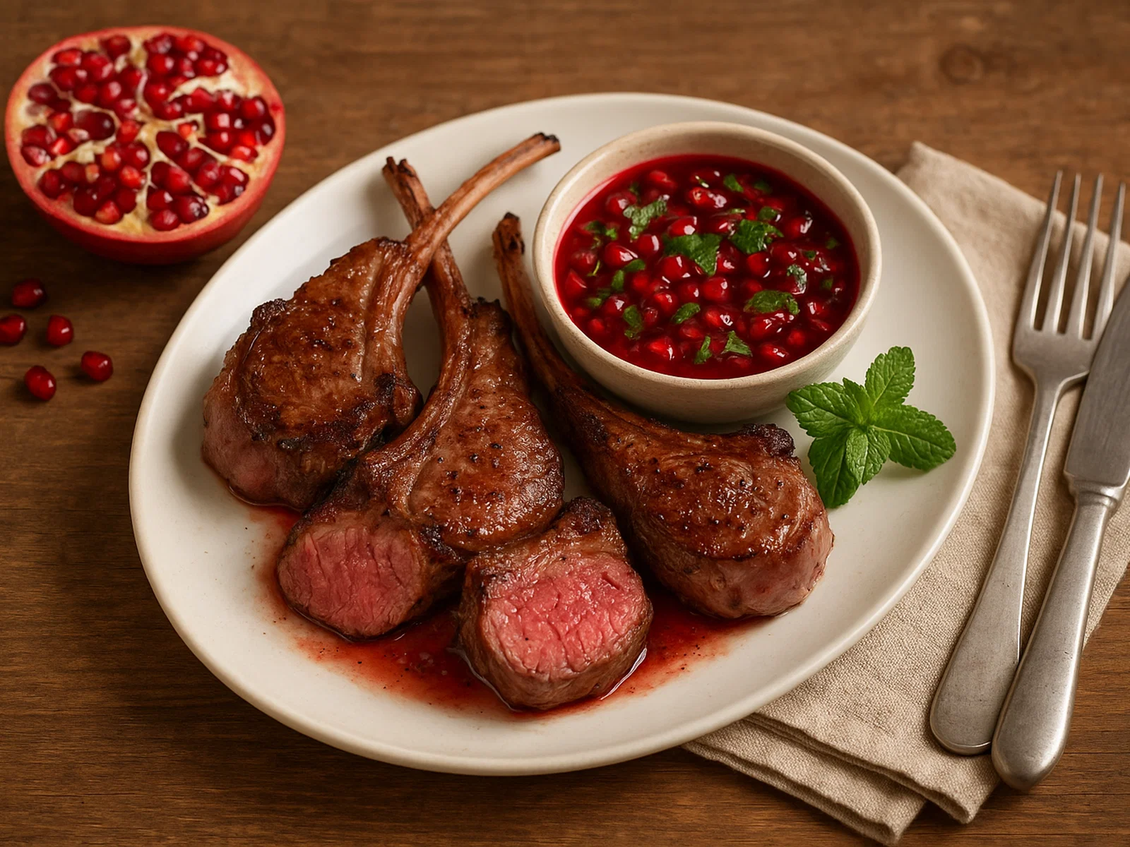 Lammkoteletts mit Granatapfel-Minz-Sauce