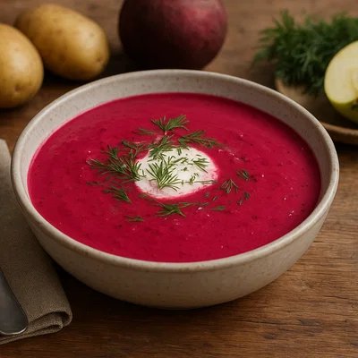 Cremige Rote-Bete-Suppe mit Apfel, Kartoffel und Dill