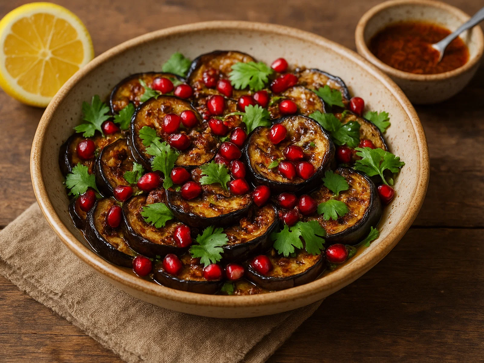 Auberginen-Salat mit Granatapfelkernen