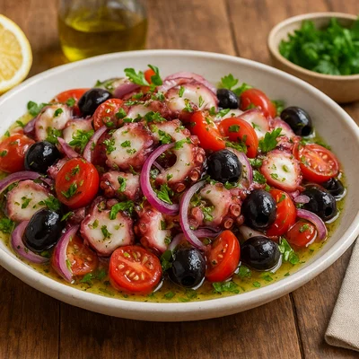 Mediterraner Oktopussalat mit Zitronen-Kräuter-Vinaigrette