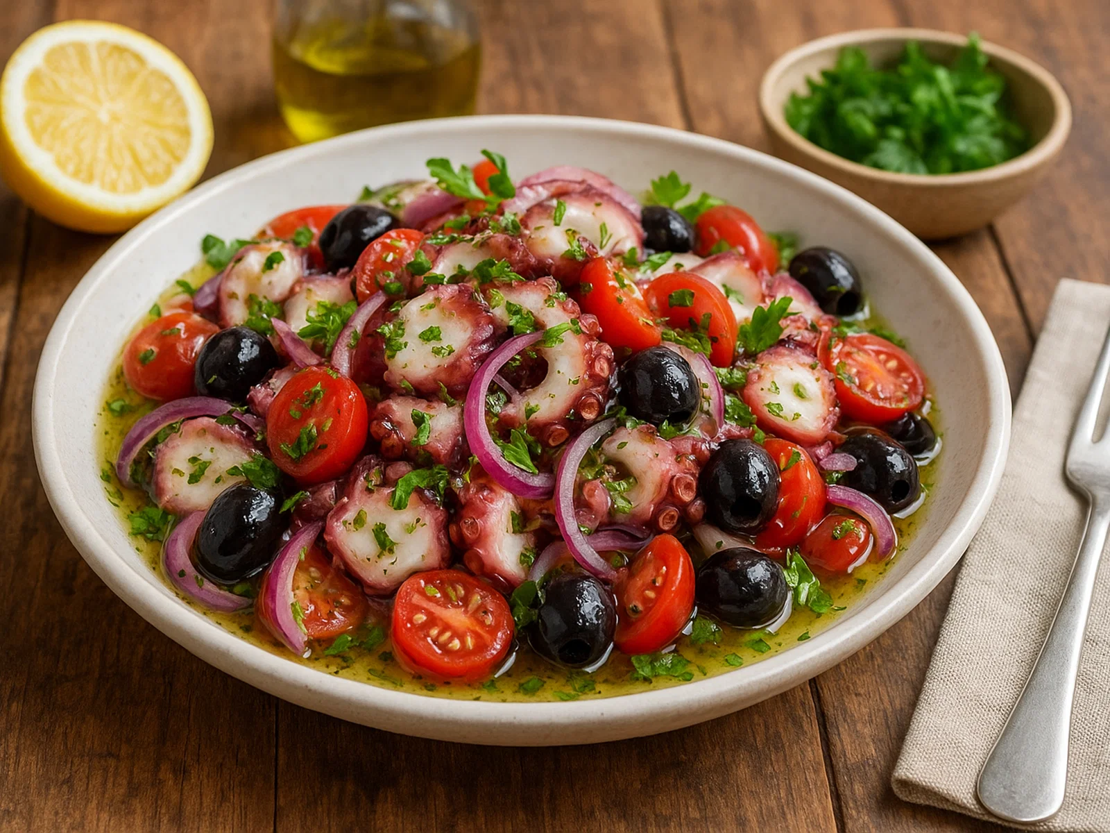 Mediterraner Oktopussalat mit Zitronen-Kräuter-Vinaigrette