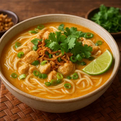 Ohn No Khao Swe – Birmanische Kokos-Hühner-Nudelsuppe