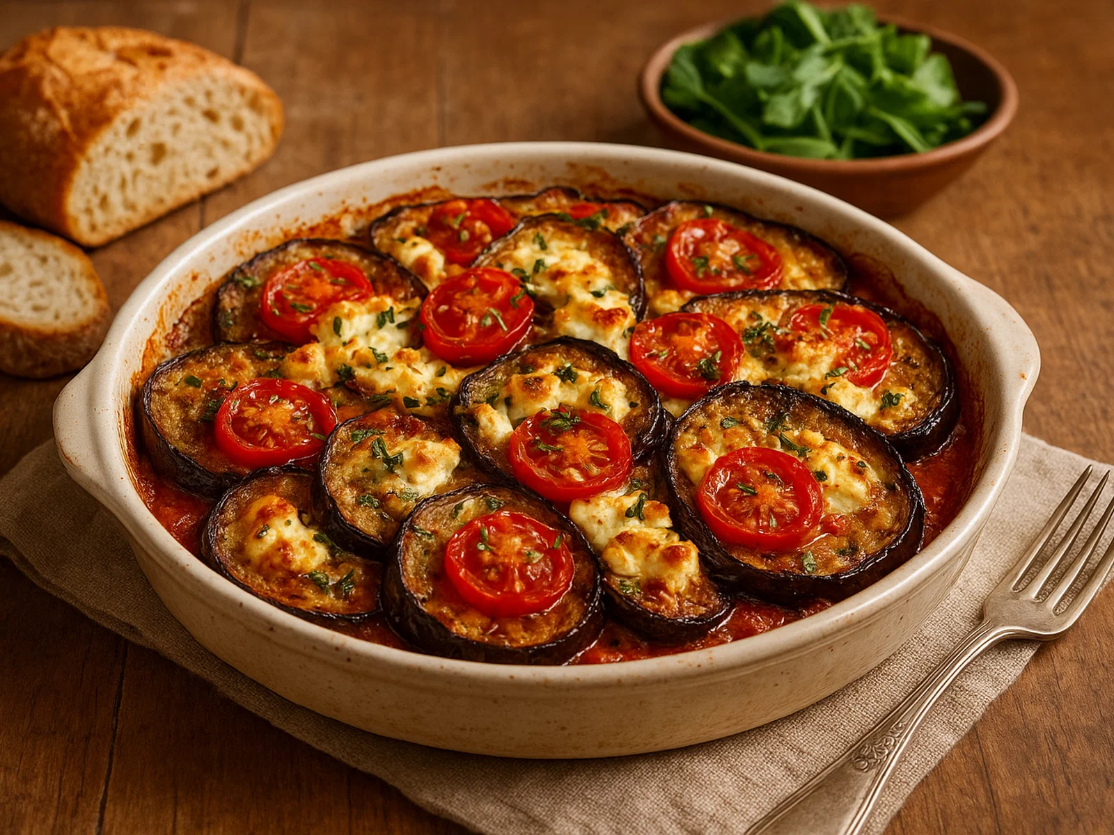 Gebackene Auberginen mit Feta und Tomaten