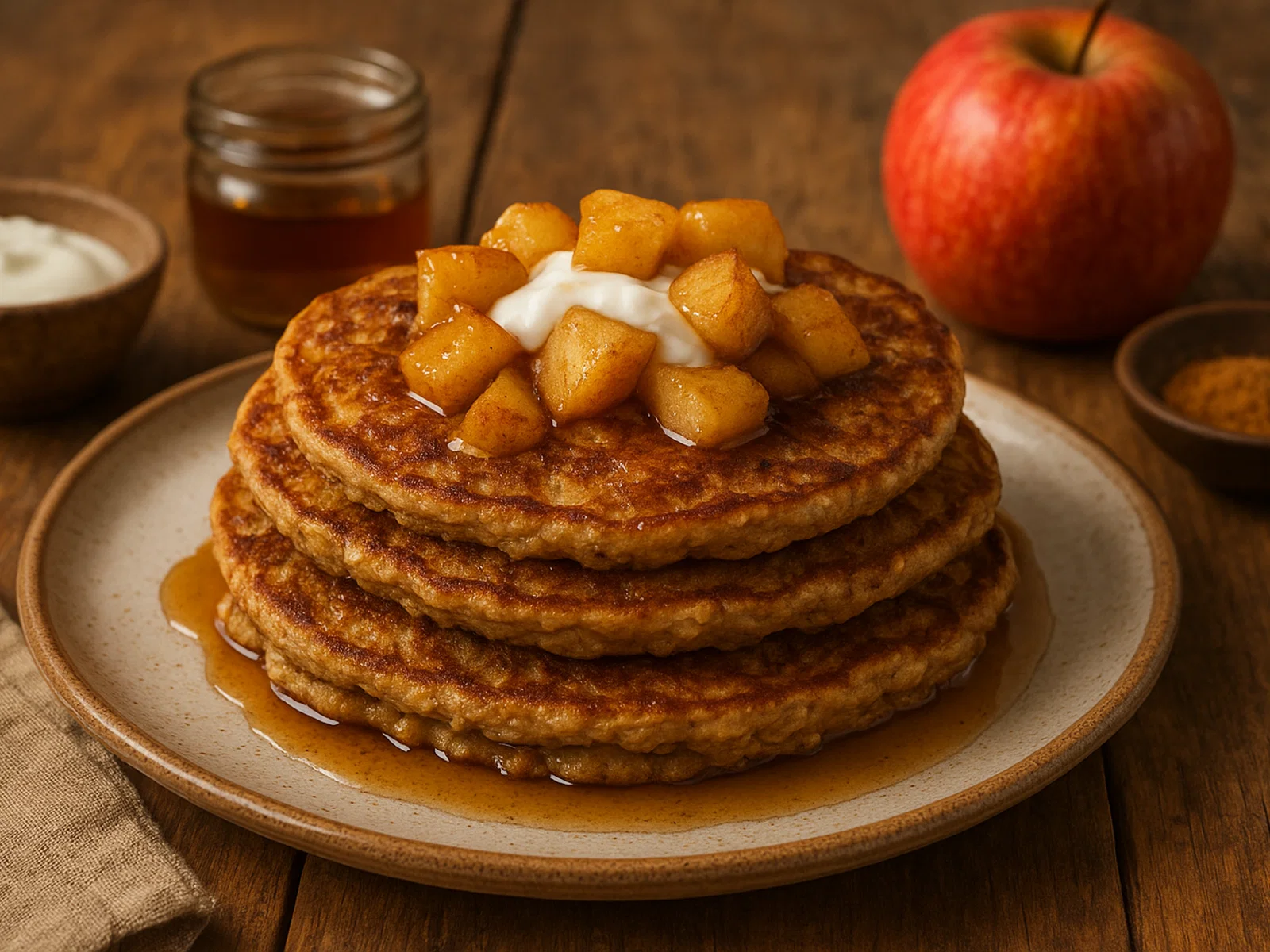 Apfel-Zimt-Haferflocken-Pfannkuchen
