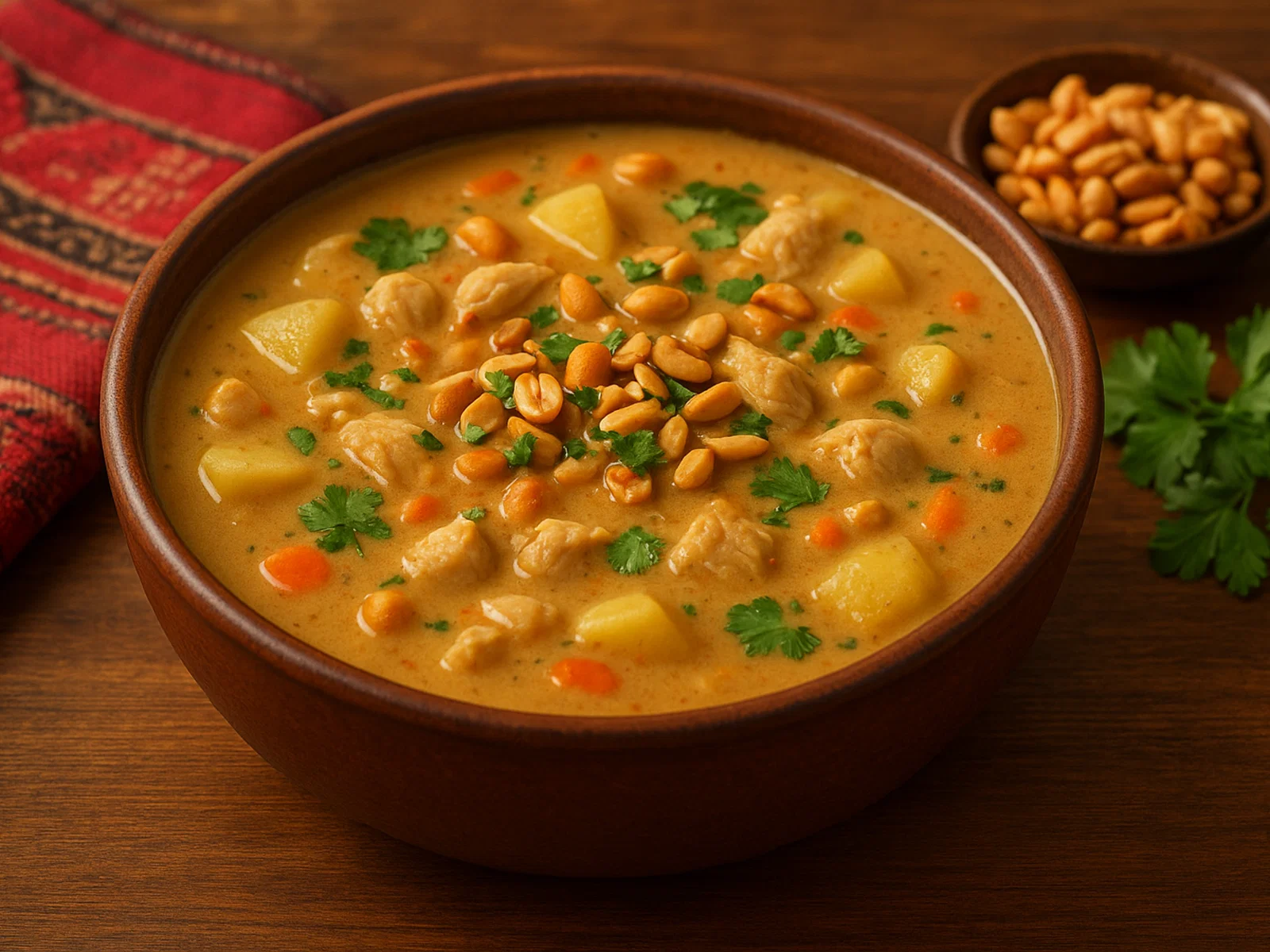 Bolivianische Sopa de Maní (Erdnusssuppe)