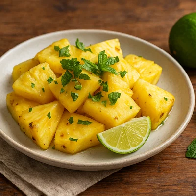 Frischer Antiguan Black Pineapple Snack mit Limette und Minze