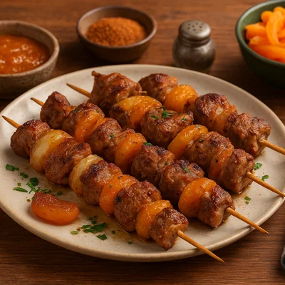 Südafrikanische Sosaties (würzige Fleischspieße mit Aprikosen)