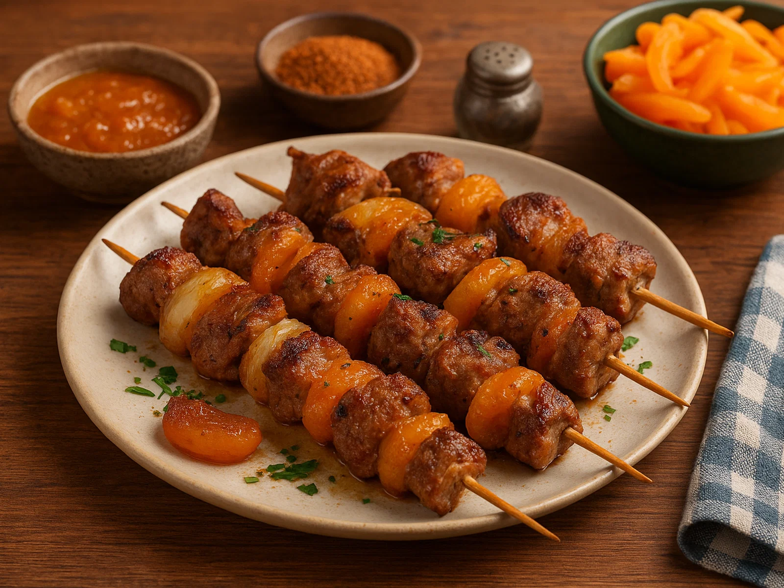 Südafrikanische Sosaties (würzige Fleischspieße mit Aprikosen)