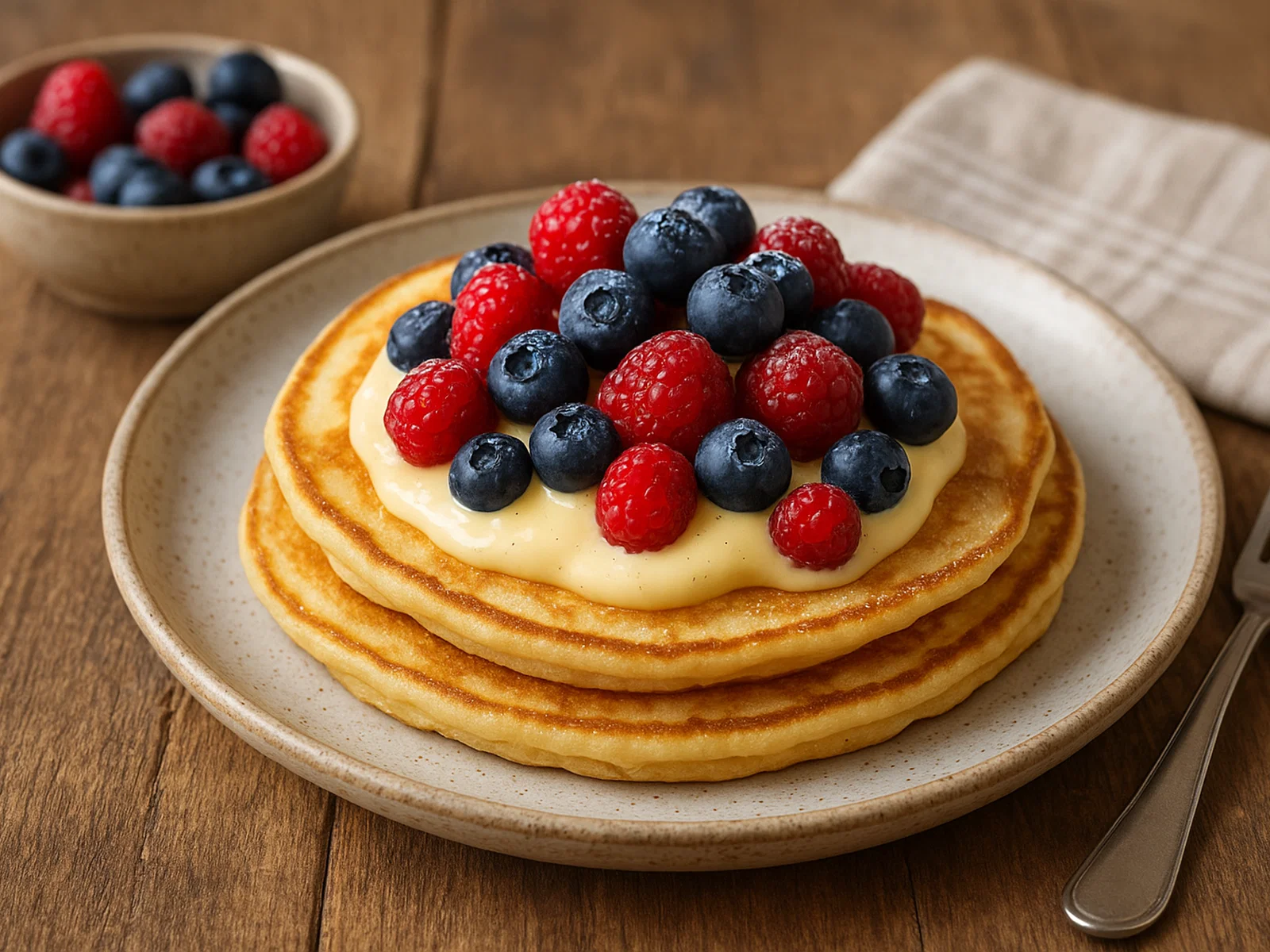 Pfannkuchen mit Beeren und Vanillecreme