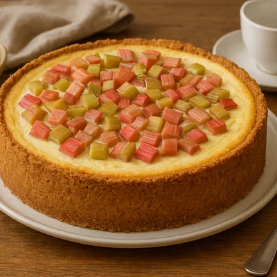 Rhabarber-Käsekuchen mit knusprigem Mürbeteigboden