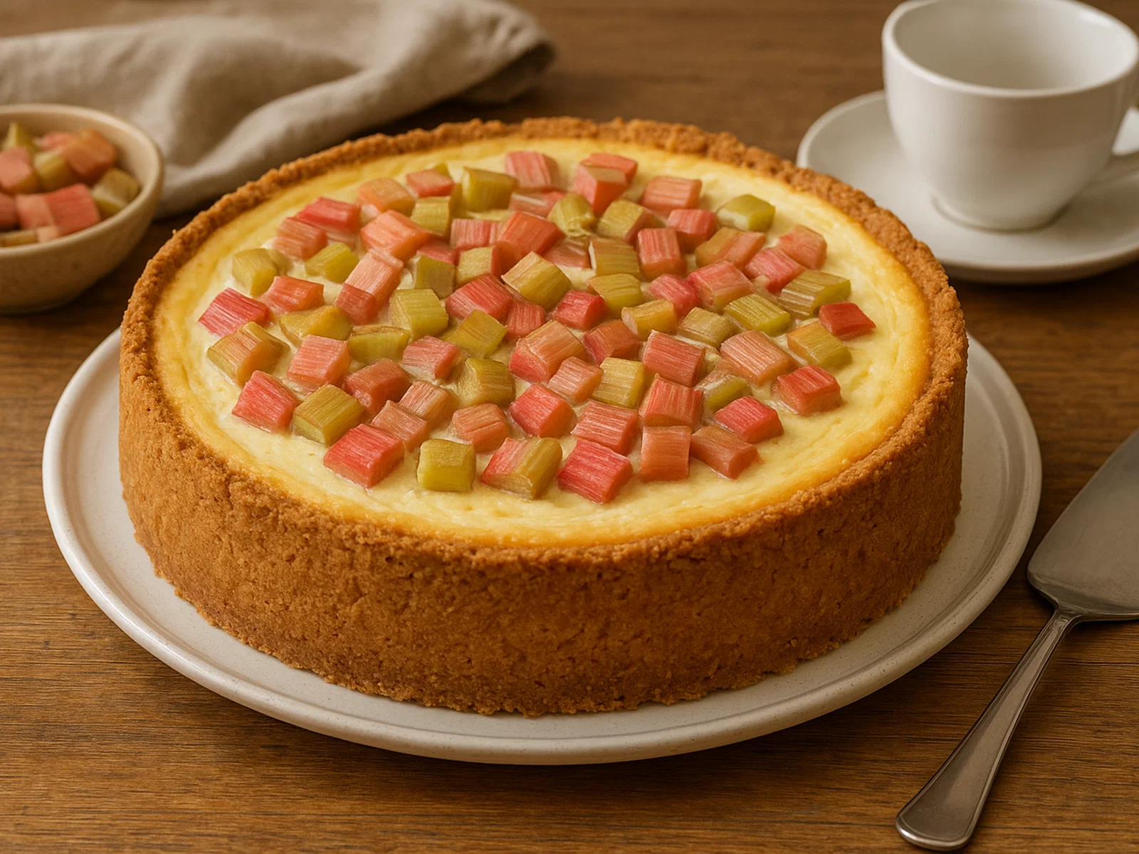 Rhabarber-Käsekuchen mit knusprigem Mürbeteigboden