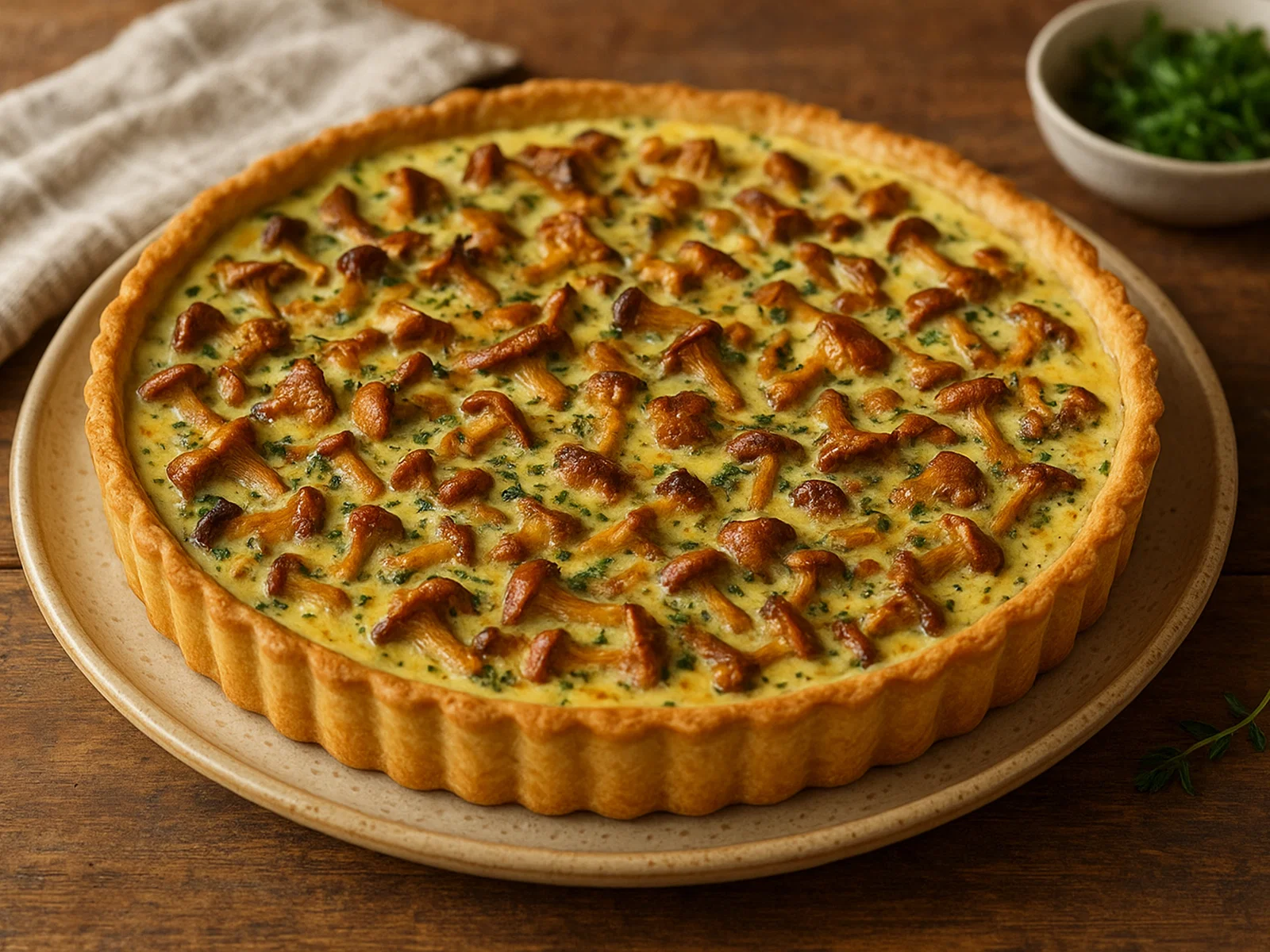 Herzhafte Pfifferling-Tarte mit Mürbeteigboden