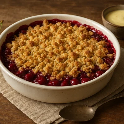 Warmer Kirsch-Crumble mit Zimt und Vanille