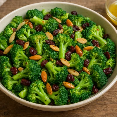 Veganer Brokkoli-Salat mit Mandeln und Cranberries