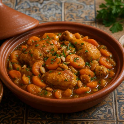 Marokkanische Hähnchen-Tagine mit Aprikosen und Mandeln