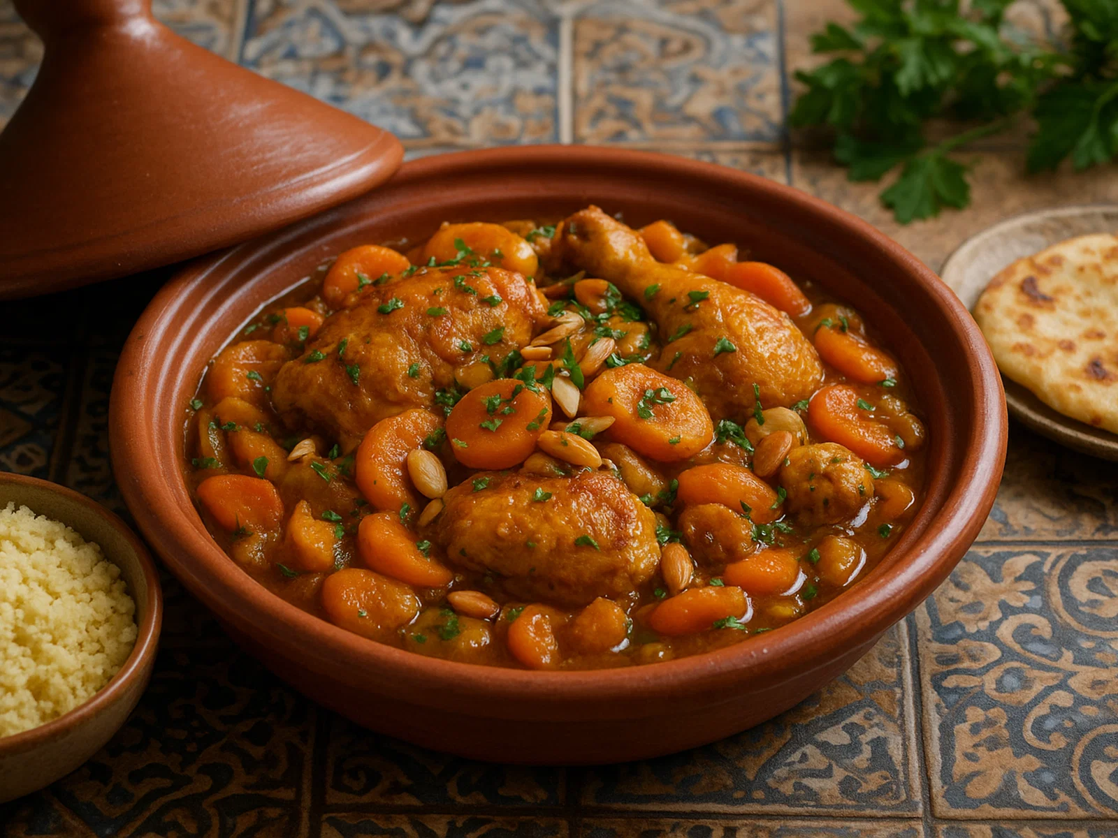 Marokkanische Hähnchen-Tagine mit Aprikosen und Mandeln