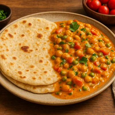 Weicher Roti mit cremigem Gemüse-Kichererbsen-Curry