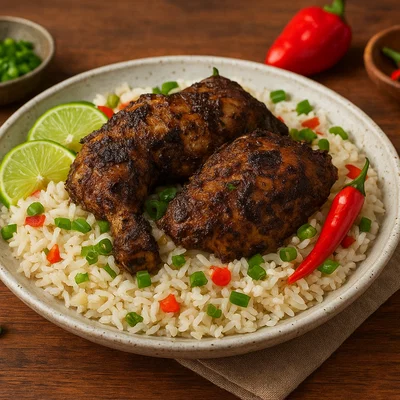 Rake n' Scrape – Karibisches Jerk-Hähnchen mit Kokosreis