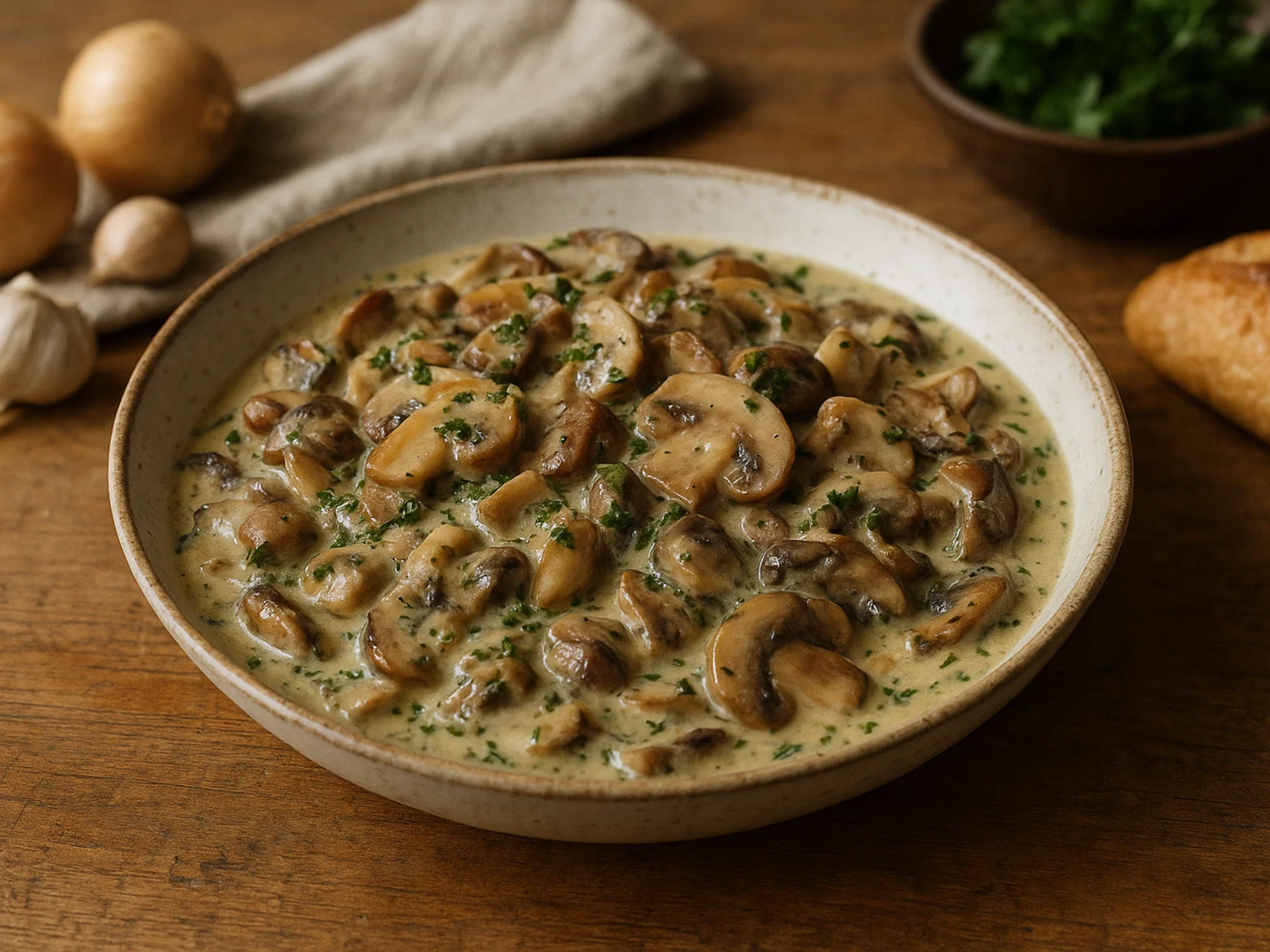 Pilzragout in Kräuter-Rahmsauce