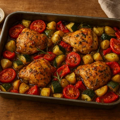 Pelehu – Mediterranes Hähnchen mit Ofengemüse