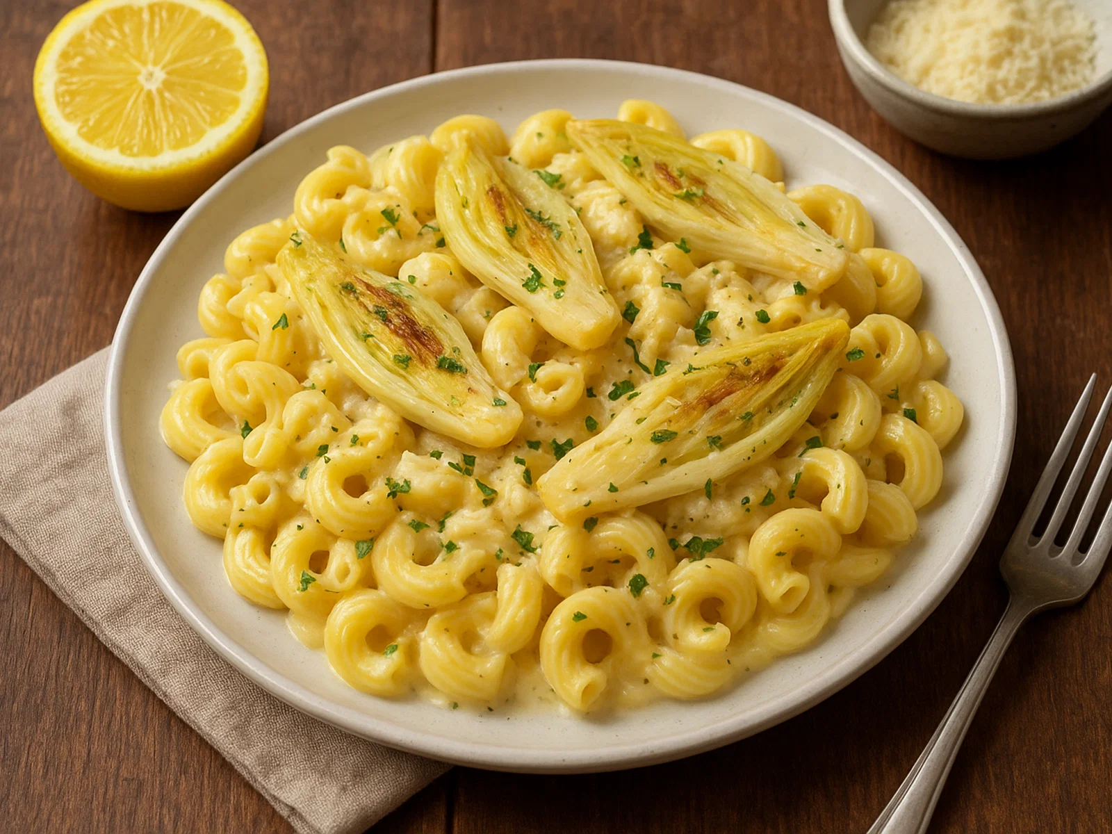 Chicorée-Pasta mit cremiger Zitronensauce