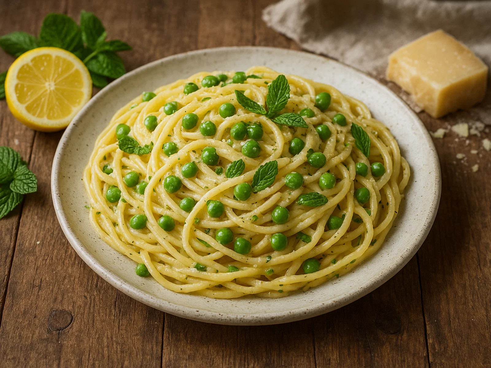 Zitronen-Parmesan-Pasta mit Erbsen und Minze