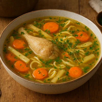 Klassische Hühnersuppe mit Gemüse und Kräutern