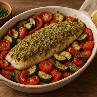 Bakes und Fisches – Ofenfisch mit Gemüse und Kräuterkruste