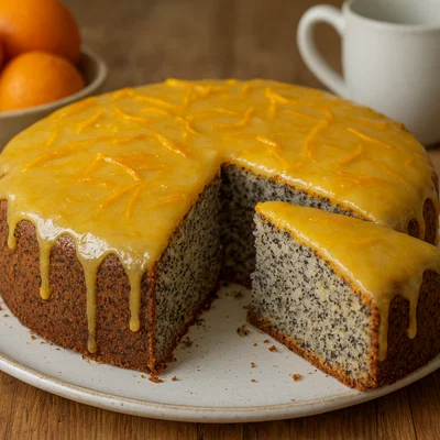 Saftiger Mohnkuchen mit Orangenglasur