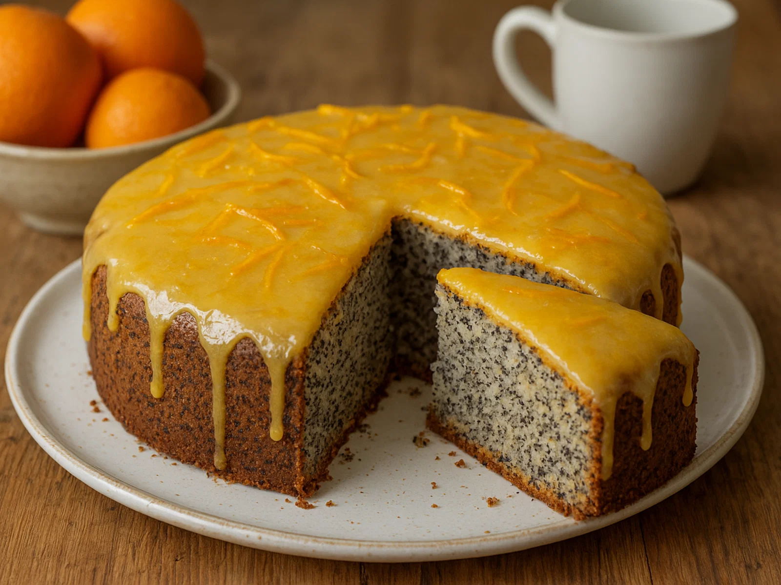 Saftiger Mohnkuchen mit Orangenglasur