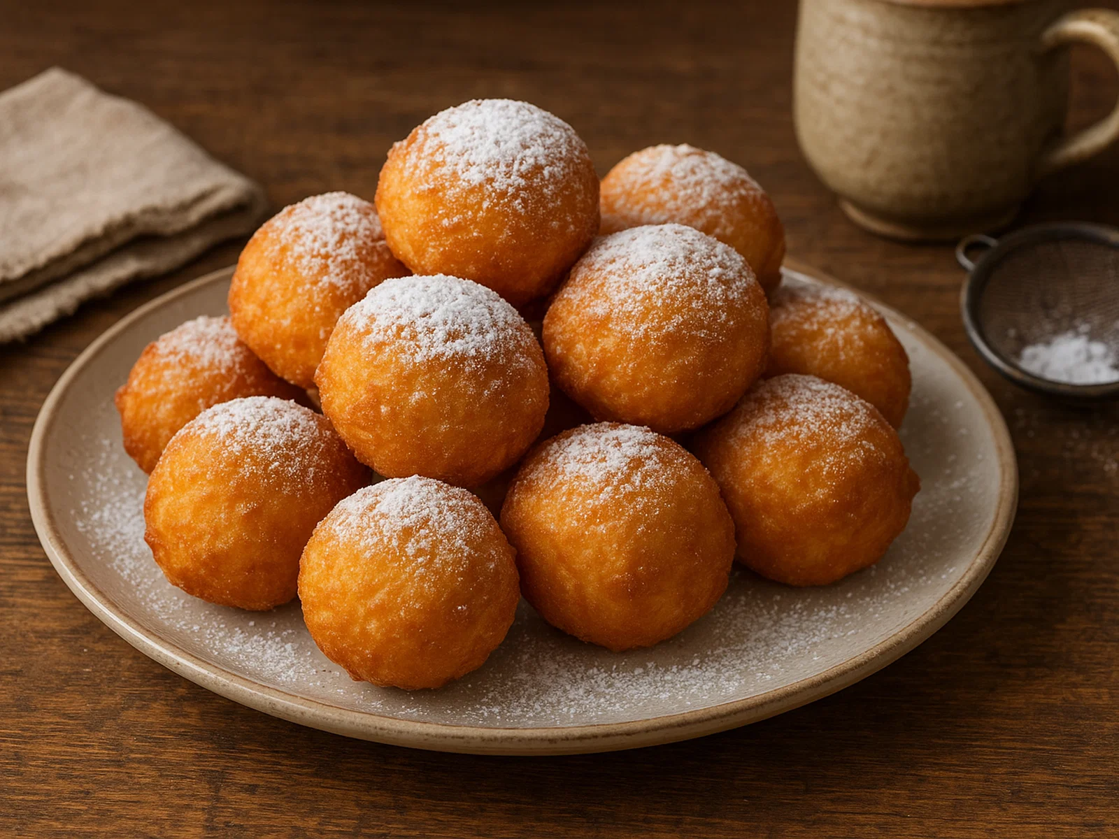 Quarkbällchen mit Puderzucker