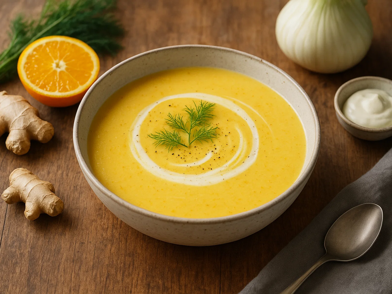 Fenchel-Orangen-Suppe mit Ingwer und Sahne