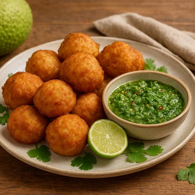 Knusprige Ulu Fritters mit würziger Kräutersauce