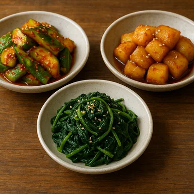 Koreanische Banchan-Auswahl (3 einfache Beilagen)
