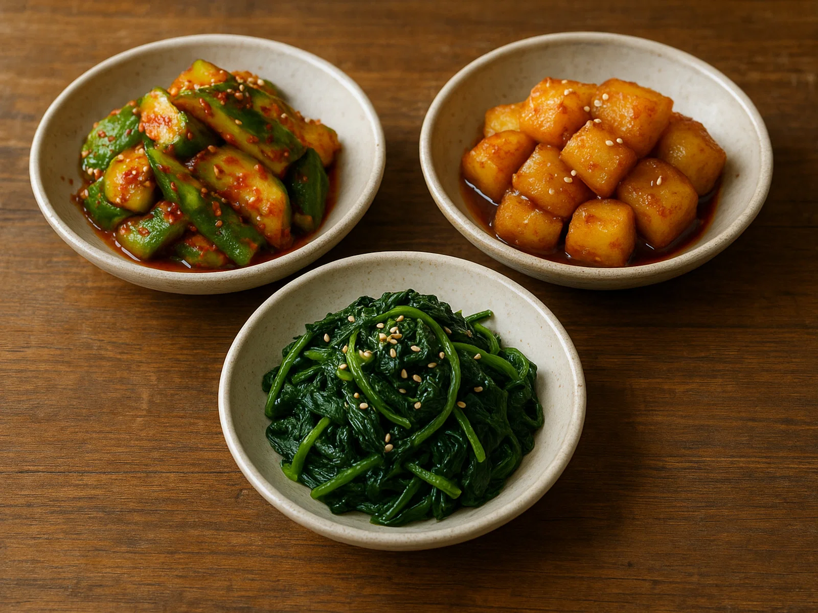Koreanische Banchan-Auswahl (3 einfache Beilagen)