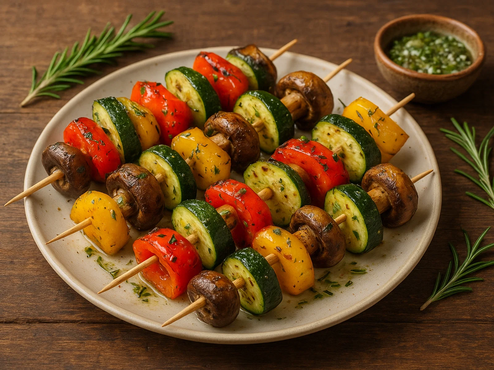 Gegrillte Gemüse-Spieße mit Rosmarin-Knoblauch-Marinade