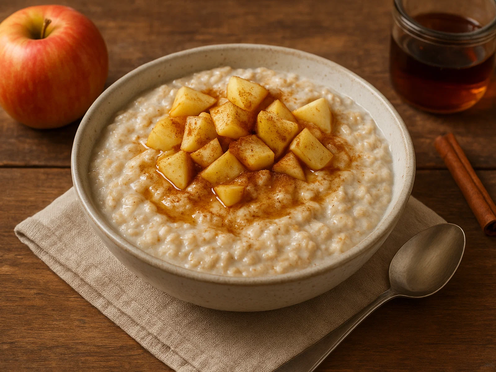 Apfel-Zimt-Porridge mit Vanille und Ahornsirup