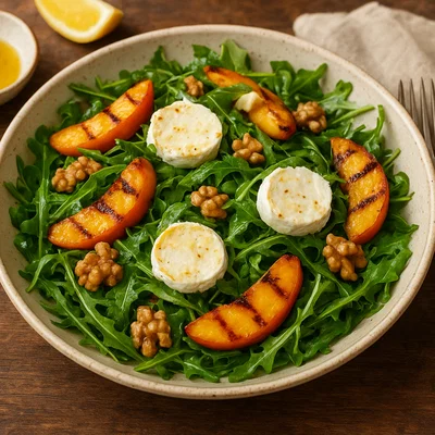 Rucola-Salat mit gegrillten Pfirsichen und Ziegenkäse