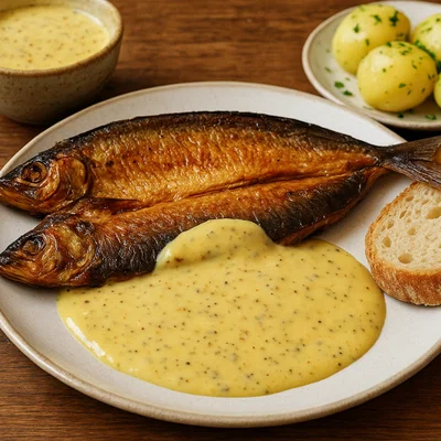 Manx Kippers mit würziger Senfsoße