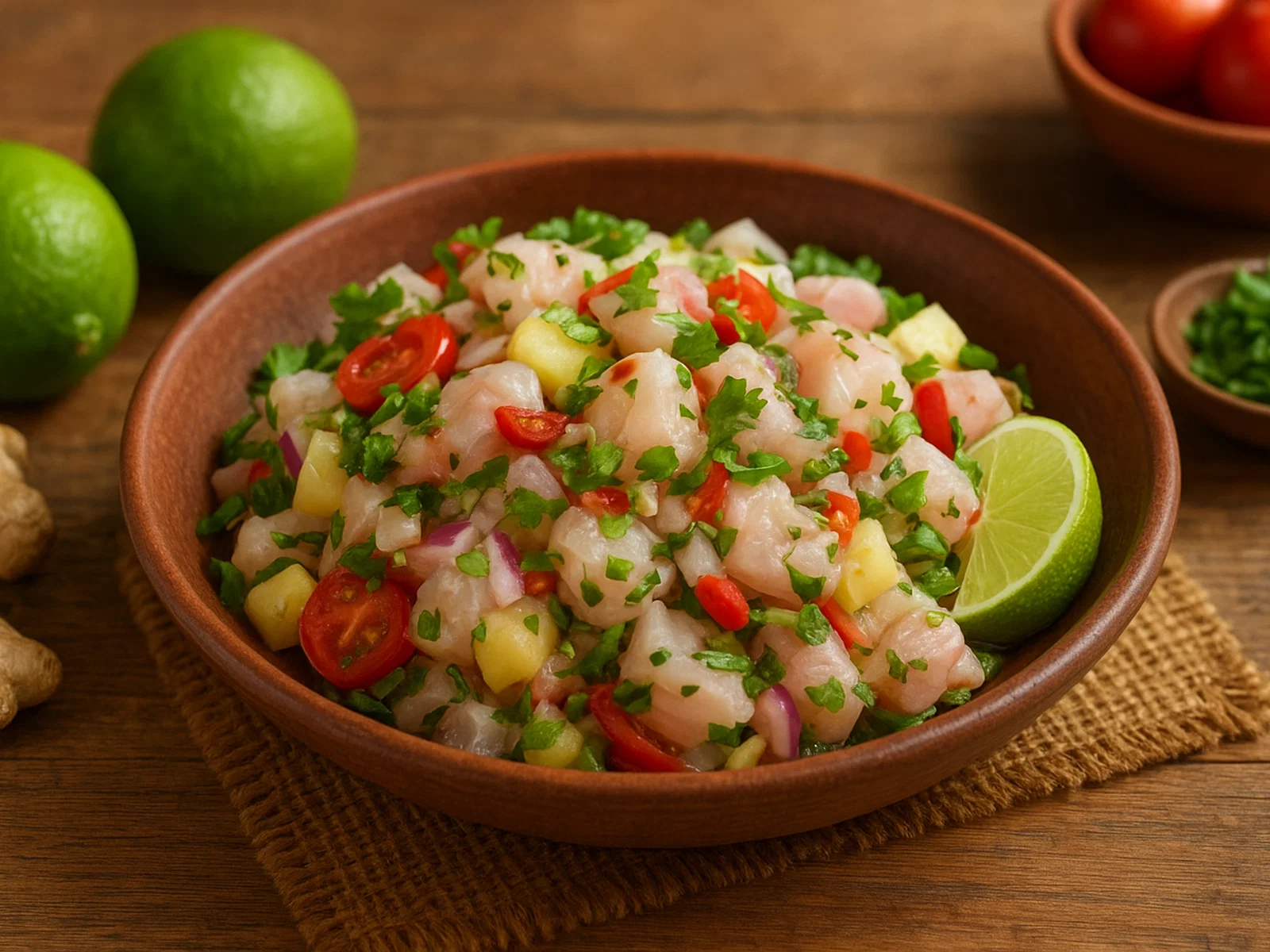 Kanakischer Fischsalat mit Limette, Ingwer und Koriander