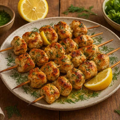 Gegrillte Zitronen-Dill-Hähnchenspieße