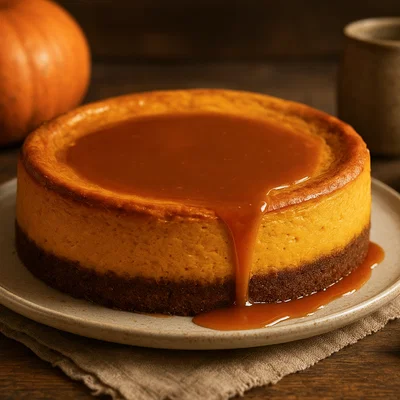 Kürbis-Cheesecake mit gesalzener Karamellsauce