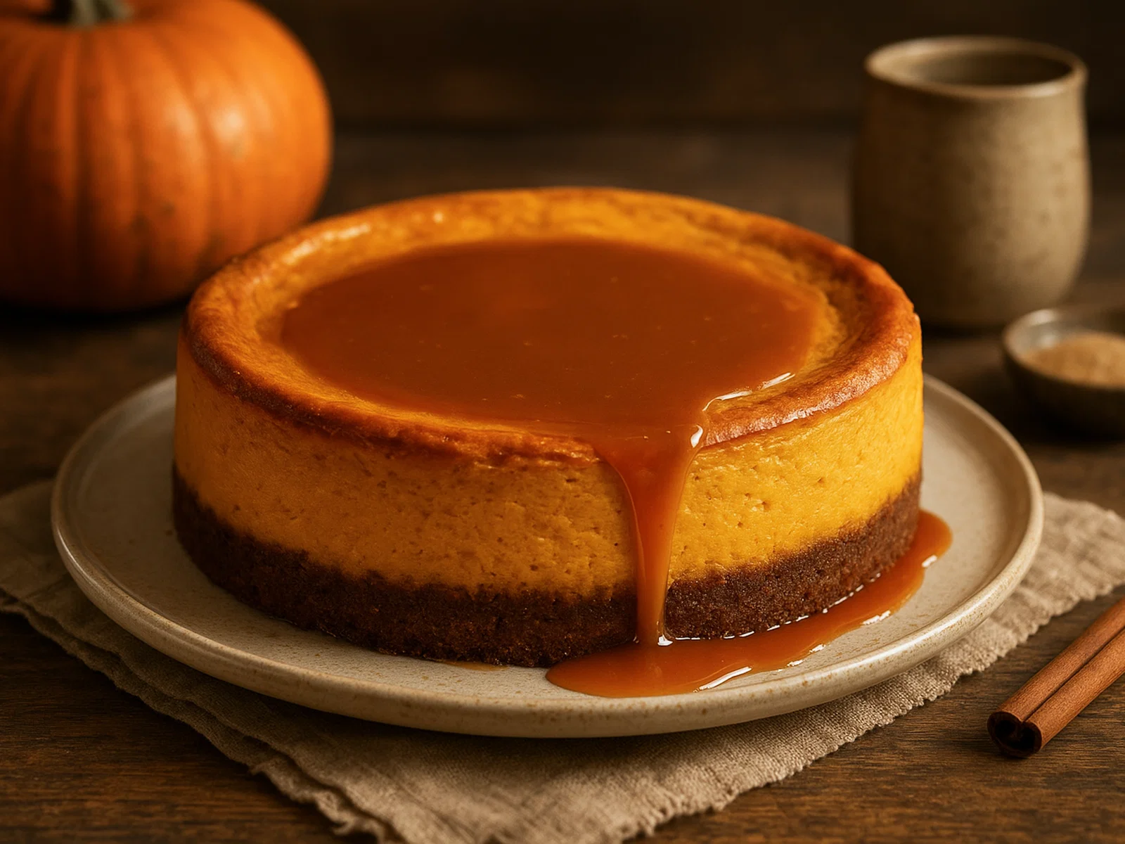 Kürbis-Cheesecake mit gesalzener Karamellsauce