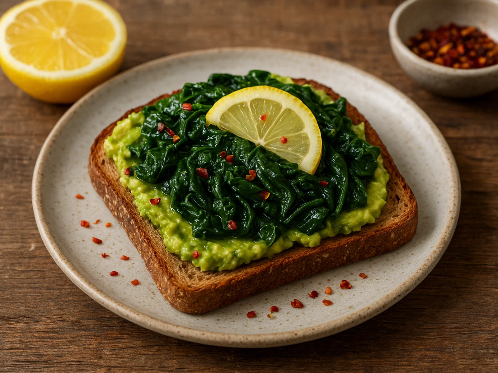 Spinat-Avocado-Toast mit Zitrone und Chili