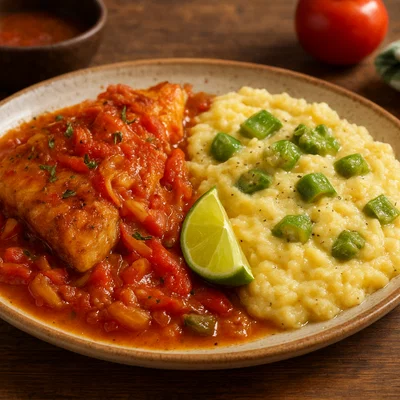 Salzfisch mit cremigem Fungi (karibischer Maisbrei)