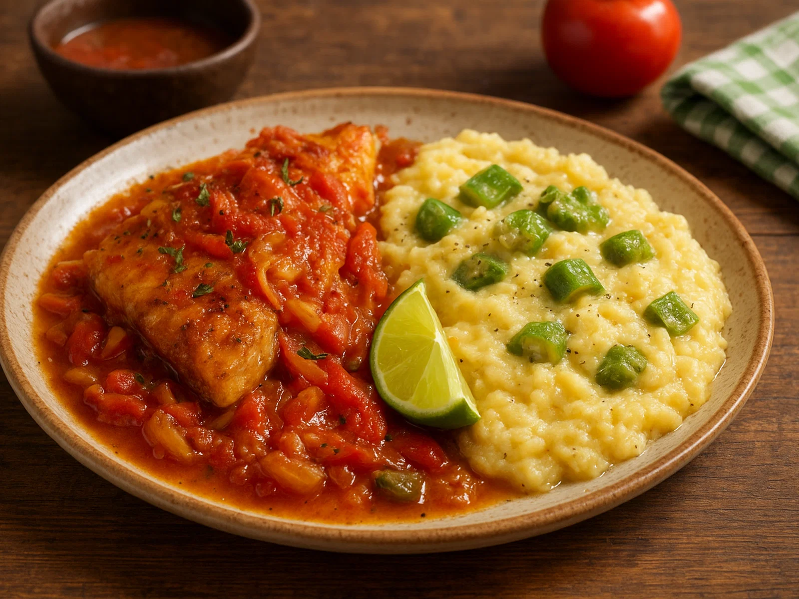 Salzfisch mit cremigem Fungi (karibischer Maisbrei)
