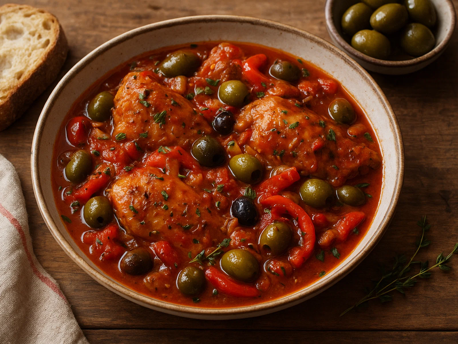 Hähnchen-Cacciatore mit Oliven und Paprika
