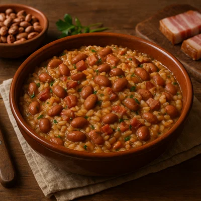 Panissa – piemontesisches Reisgericht mit Borlotti-Bohnen und Speck