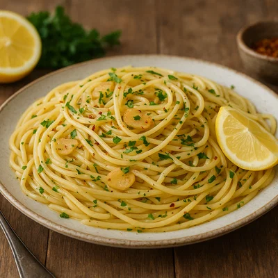 Klassische Pasta Aglio e Olio mit Zitrone und Petersilie